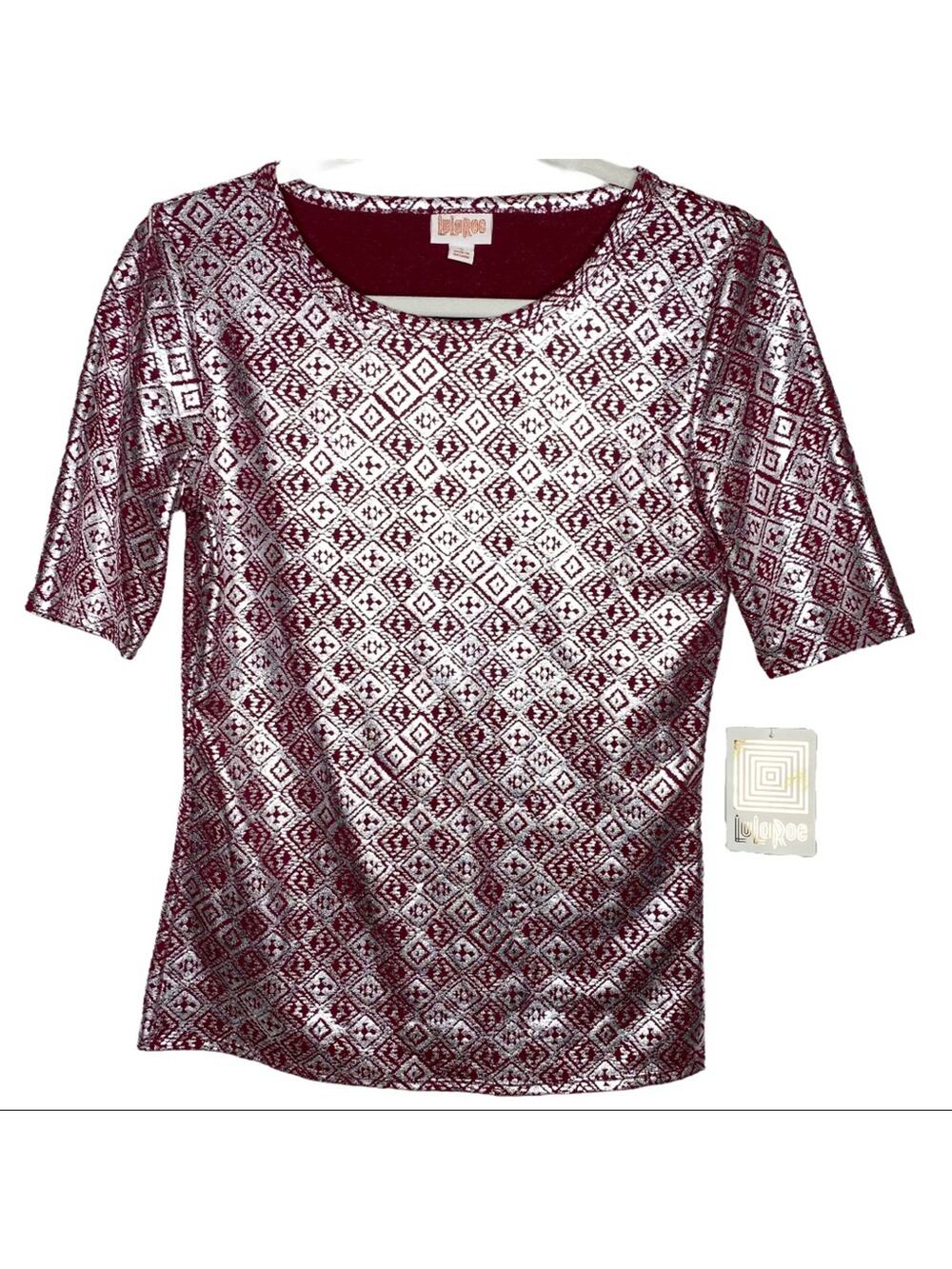 NWT Elegant LuLaRoe Silver Maroon Gigi Shirt Small